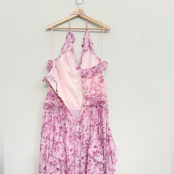 NWT Cinq a Sept Agatha Chiffon Ruffled Gown in Vibrant Plum Multi Size 10 - Picture 16 of 17